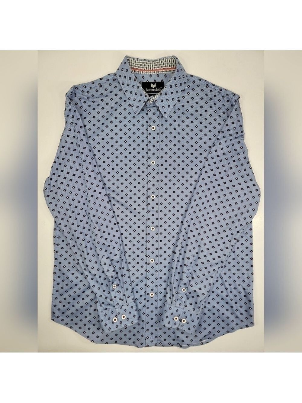 Butter Cloth Icy Cotton Shirt Mens XL Light Blue Geometric Performance Stretch